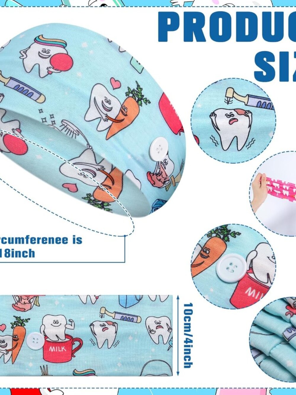 20 Pcs Dental Headbands for Women with Buttons Non Slip Dental Doctor Gifts Nurs - Picture 2 of 6